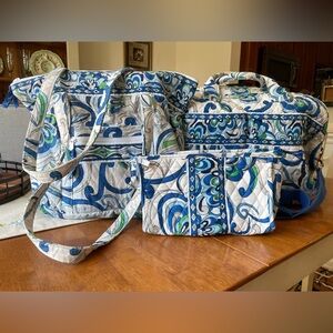 Vera Bradley Mediterranean White weekender, tote & cosmetic Travel Set